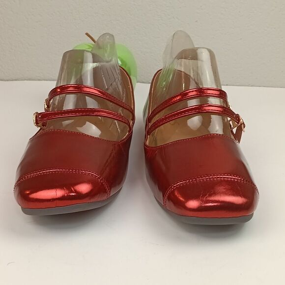 Womens Cherry Red Metallic Square Toe Double Strap Mary Jane Shoes/flats sz 11.5 - Picture 3 of 11